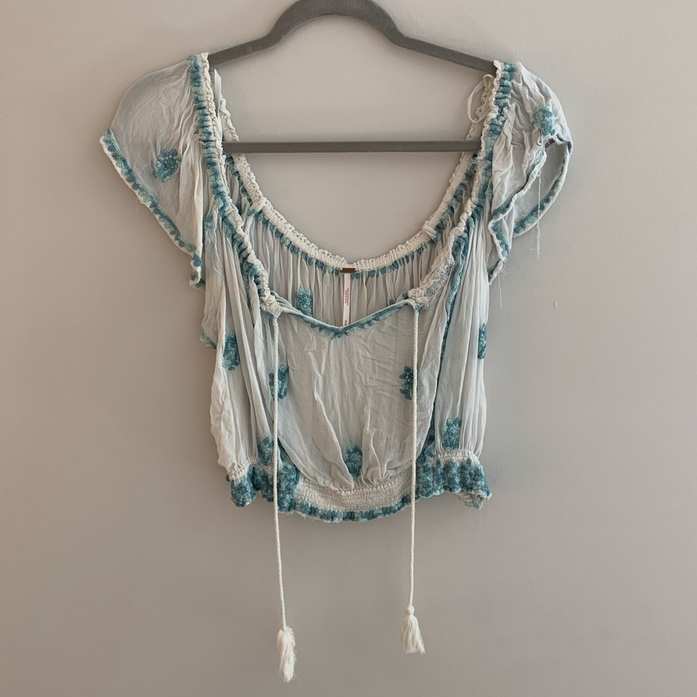 Free People Cropped, slightly see through, cream top.